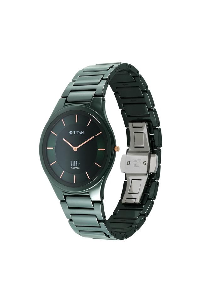 Titan Edge Ceramic Quartz Analog Green Strap Watch - 1696QC06 - KRISHNA WATCH COMPANY