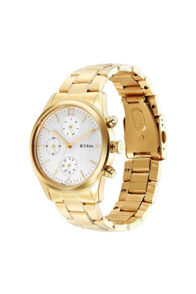 TITAN Black & Gold Silver Dial Stainless Steel Strap Watch - 1805YM01 - KRISHNA WATCH COMPANY