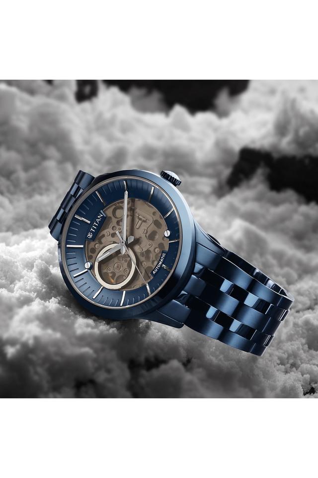 Titan Metal Mechanicals Blue Dial Stainless Steel Strap Watch 90140QM03 - KRISHNA WATCH COMPANY