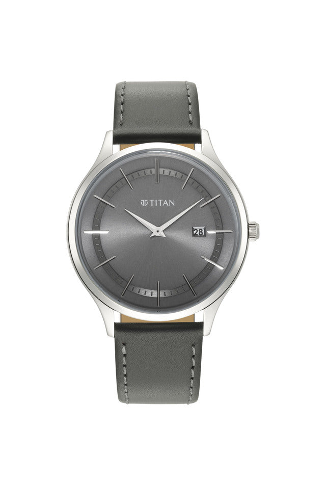 TITAN Classique Slimline Watch with Grey Dial & Green Leather Strap 90142SL01(DM685) - KRISHNA WATCH COMPANY