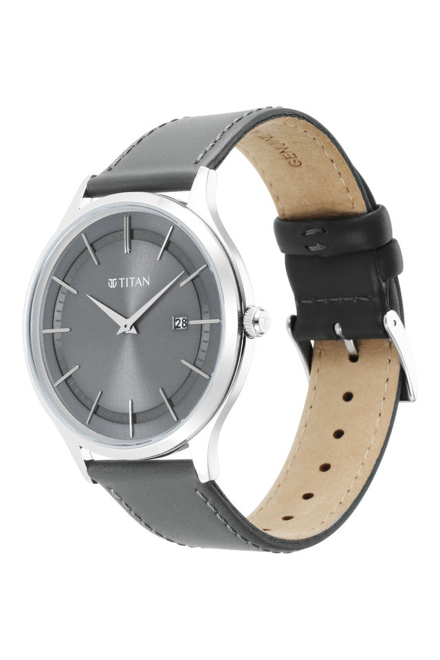TITAN Classique Slimline Watch with Grey Dial & Green Leather Strap 90142SL01(DM685) - KRISHNA WATCH COMPANY