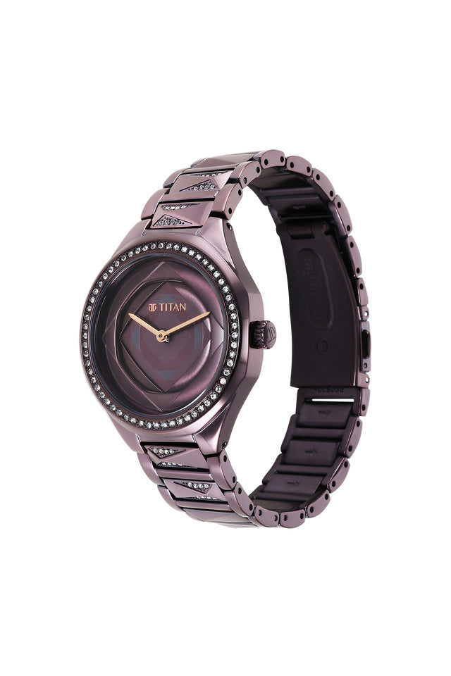 Titan Purple Glitz Purple Dial Stainless Steel Strap Watch 95206QM01 - KRISHNA WATCH COMPANY