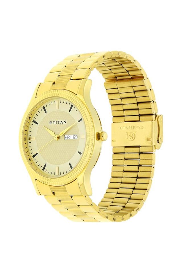 Titan Champagne Dial Yellow Stainless Steel Strap Watch 1650YM04 - KRISHNA WATCH COMPANY