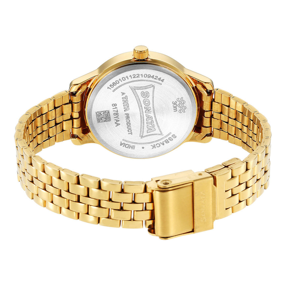 Sonata Classic Gold Pink Dial Metal Strap Watch NR8178YM02 - KRISHNA WATCH COMPANY