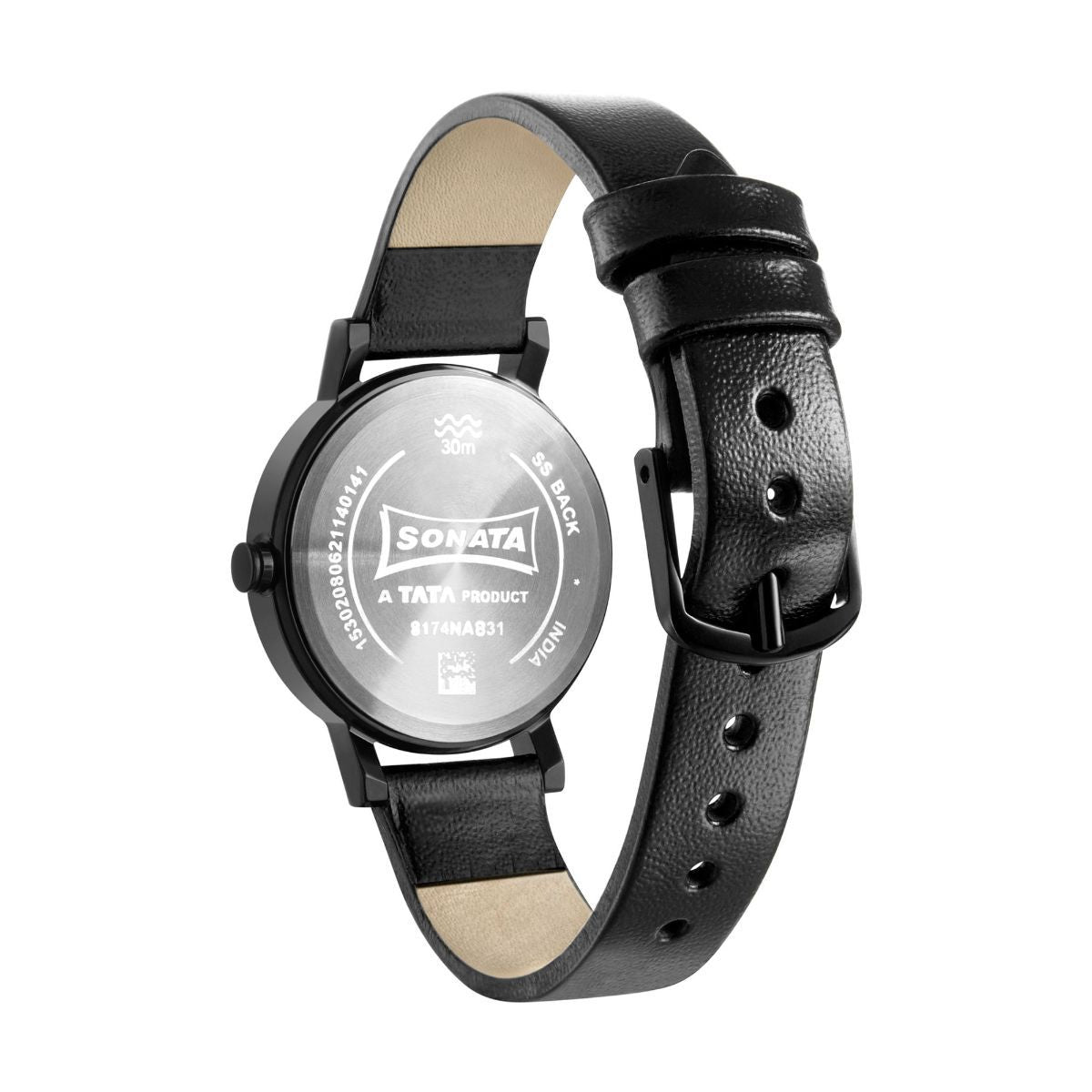 Sonata Linnea Black Dial Black Leather Strap Watch - 8174NL01 - KRISHNA WATCH COMPANY