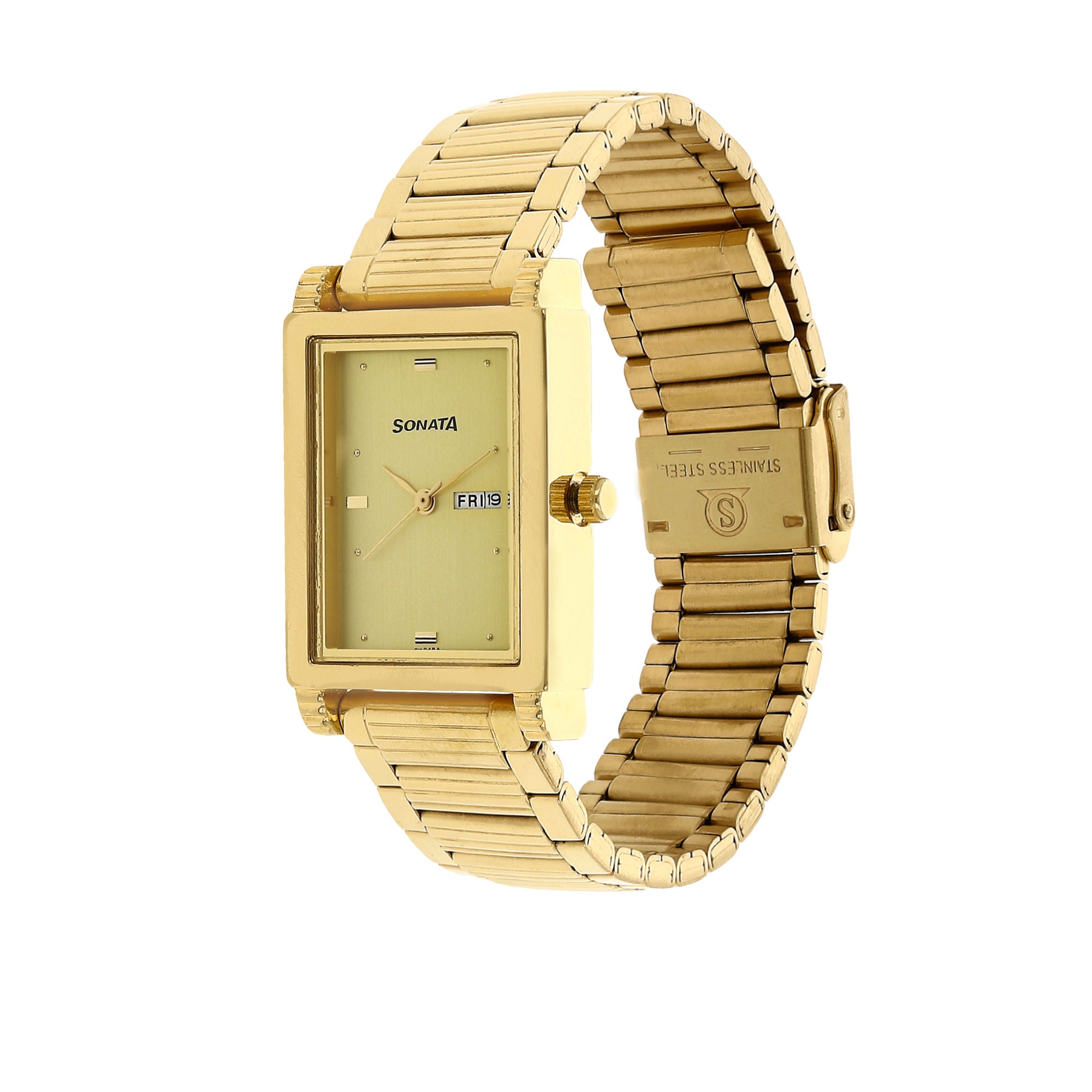Champagne Dial Golden Stainless Steel Strap Watch NP7058YM05 - KRISHNA WATCH COMPANY