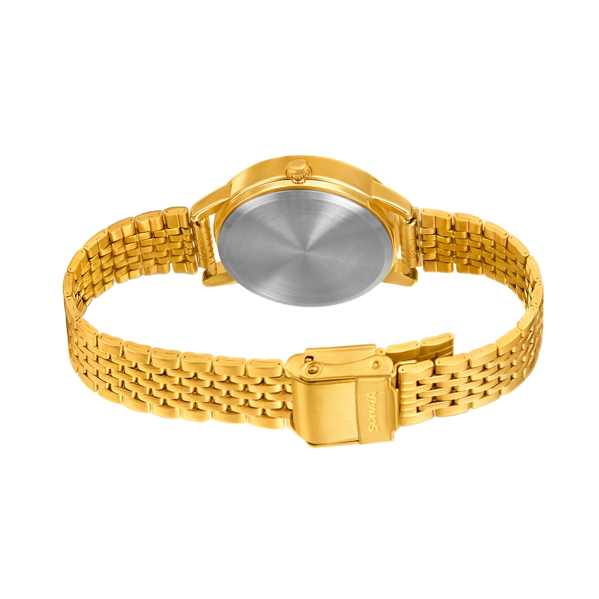 Sonata Gold Edit With Maroon Dial Stainless Steel Strap Watch - 8175YM03 - KRISHNA WATCH COMPANY