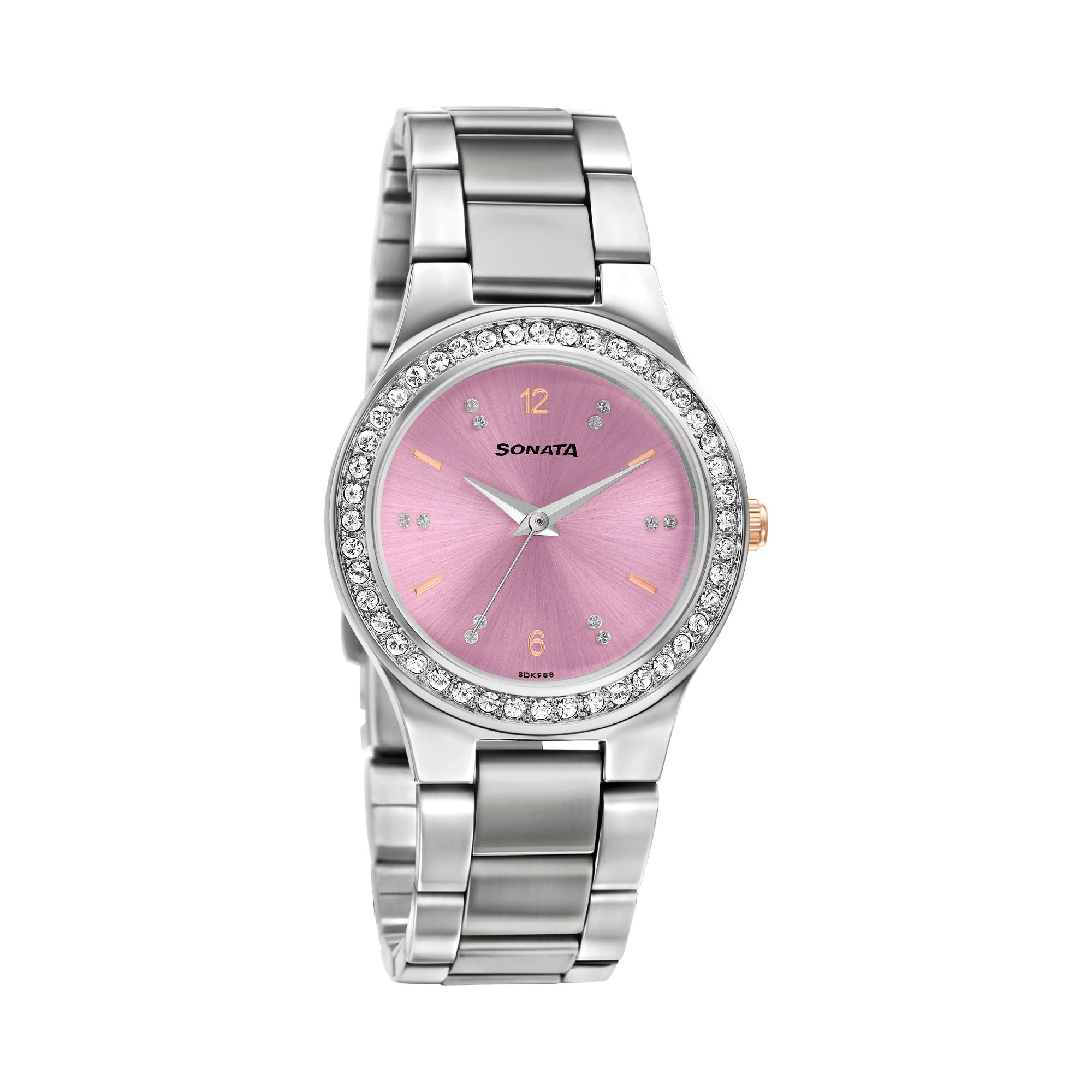 Blush It Up With Pink Dial Stainless Steel Watch NR87034KM03 - KRISHNA WATCH COMPANY