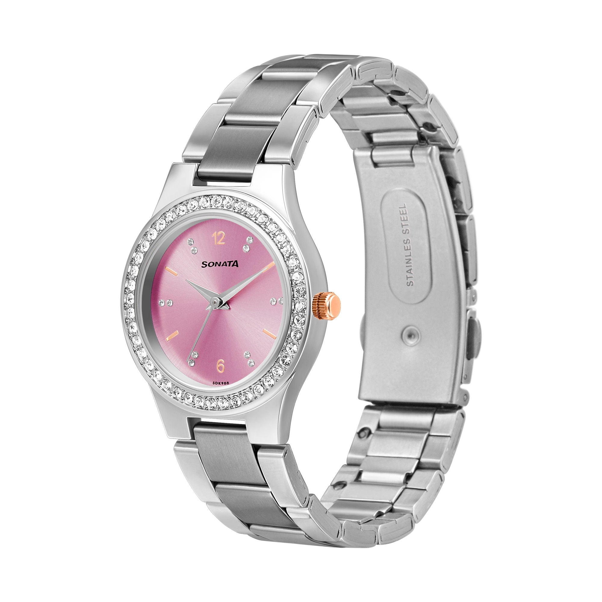 Blush It Up With Pink Dial Stainless Steel Watch NR87034KM03 - KRISHNA WATCH COMPANY