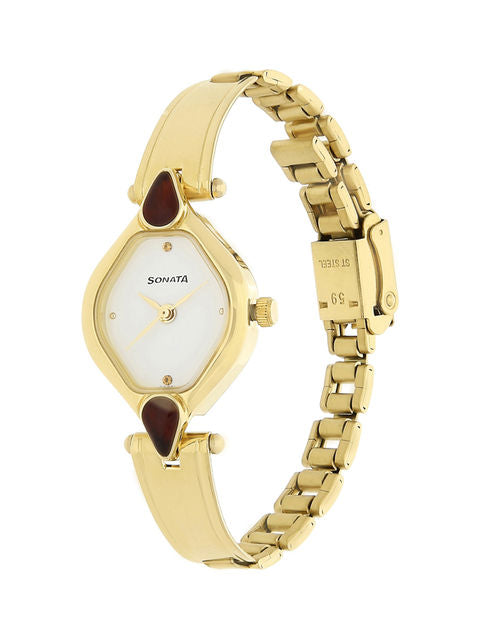 Sonata White Dial Golden Stainless Steel Strap Watch NR8063YM05 - KRISHNA WATCH COMPANY