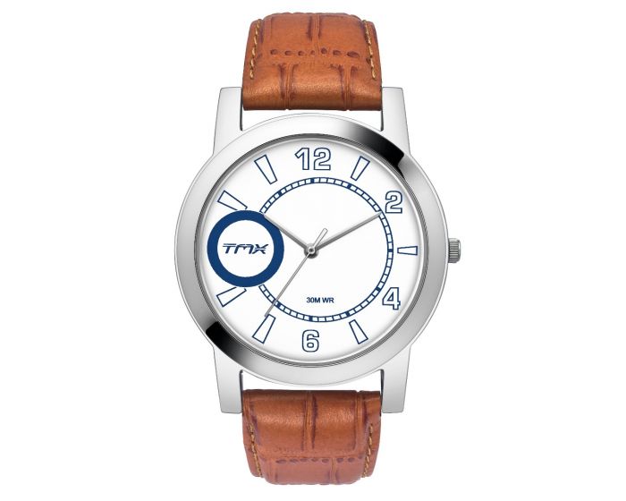 Sporty Blue Dial Dark Brown Leather Strap Watch TM0TG8100T - KRISHNA WATCH COMPANY
