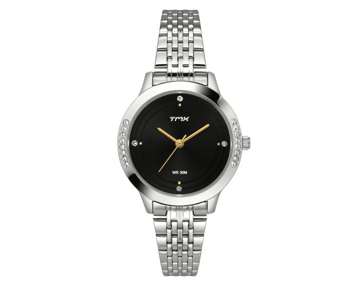 Crystal Studded Black Dial Bracelet Watch TMTL10400T - KRISHNA WATCH COMPANY