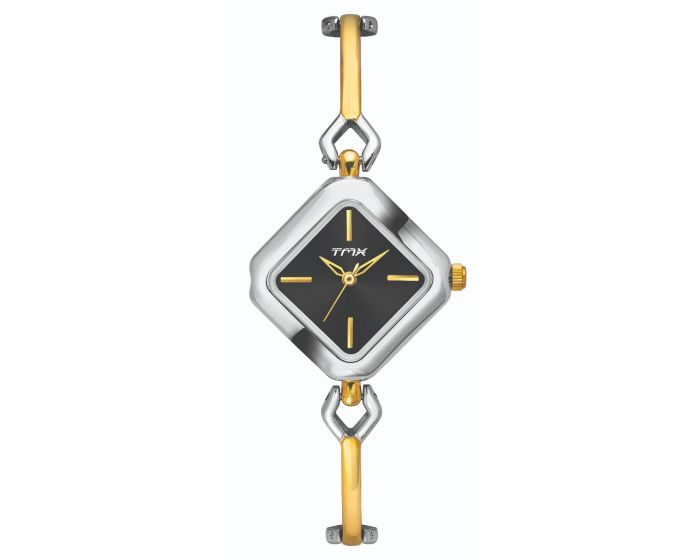 Black Dial Geometric Semi Bangle Bracelet Watch TMTL10903T - KRISHNA WATCH COMPANY