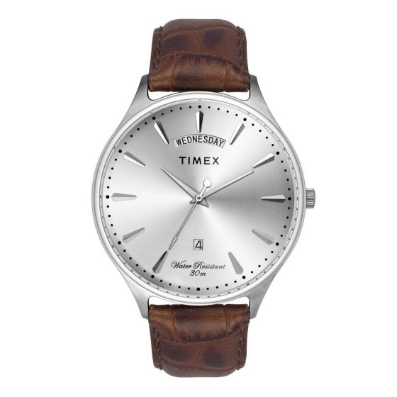 TIMEX FASHION MEN'S SILVER DIAL ROUND CASE DAY DATE FUNCTION WATCH -TWEG16900 - KRISHNA WATCH COMPANY