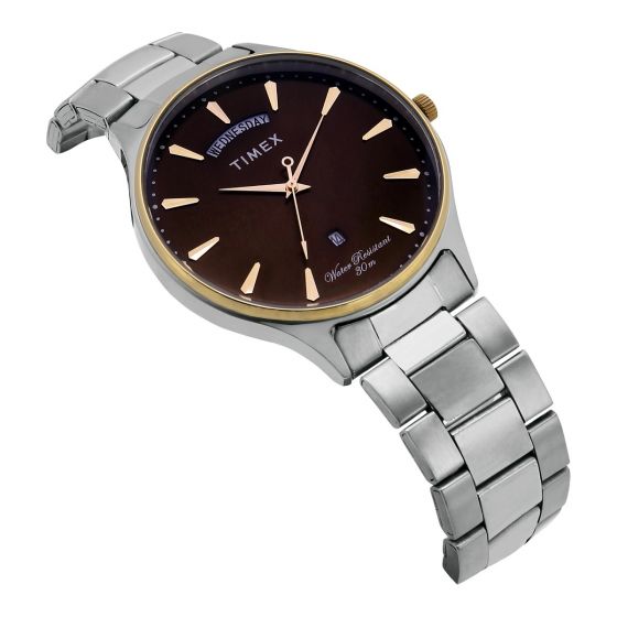 TIMEX FASHION MEN'S BROWN DIAL ROUND CASE DAY DATE FUNCTION WATCH -TWEG16906 - KRISHNA WATCH COMPANY