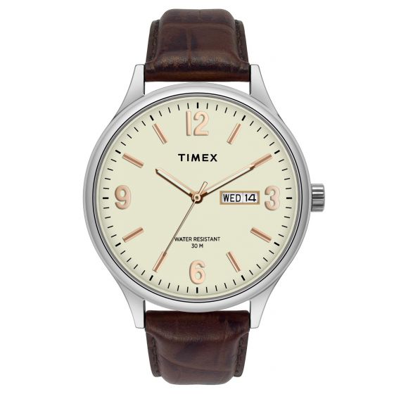 TIMEX FASHION MEN'S BEIGE DIAL ROUND CASE DAY DATE FUNCTION WATCH -TWEG18401 - KRISHNA WATCH COMPANY