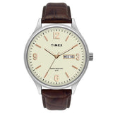 TIMEX FASHION MEN'S BEIGE DIAL ROUND CASE DAY DATE FUNCTION WATCH -TWEG18401