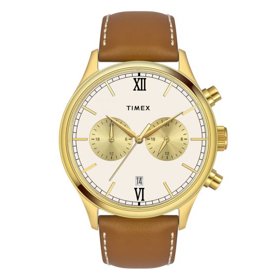 TIMEX FASHION MEN'S BEIGE DIAL ROUND CASE DUAL TIME FUNCTION WATCH -TWEG19806 - KRISHNA WATCH COMPANY