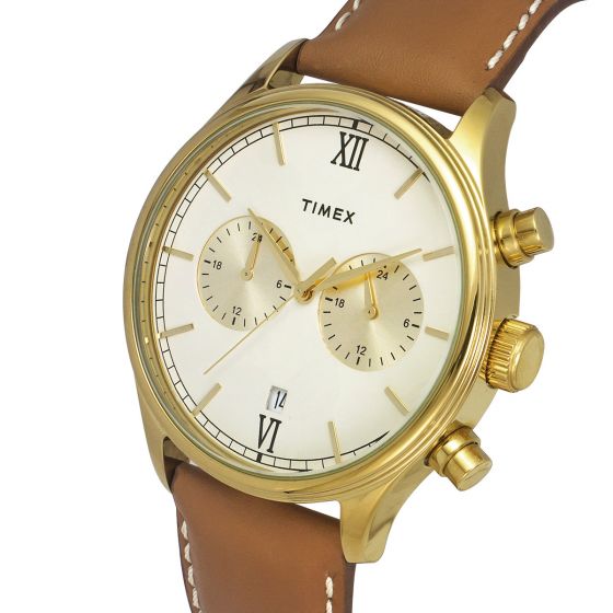 TIMEX FASHION MEN'S BEIGE DIAL ROUND CASE DUAL TIME FUNCTION WATCH -TWEG19806 - KRISHNA WATCH COMPANY