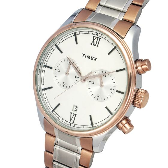TIMEX FASHION MEN'S SILVER DIAL ROUND CASE DUAL TIME FUNCTION WATCH -TWEG19810 - KRISHNA WATCH COMPANY