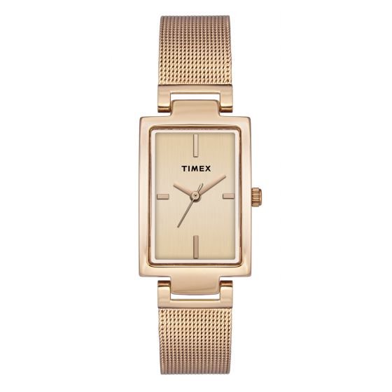 TIMEX FASHION WOMEN'S ROSE GOLD DIAL RECTANGLE CASE 3 HANDS FUNCTION WATCH -TWEL11309 - KRISHNA WATCH COMPANY