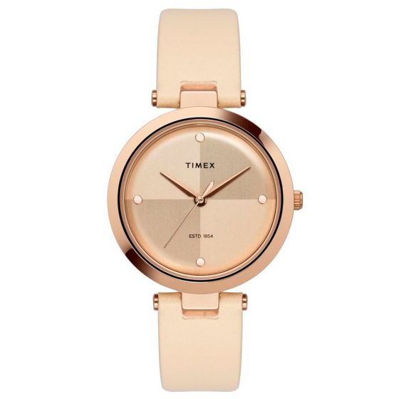 TIMEX FASHION WOMEN'S ROSE GOLD DIAL ROUND CASE 3 HANDS FUNCTION WATCH -TWEL11817 - KRISHNA WATCH COMPANY