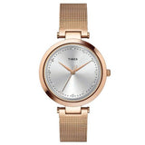 TIMEX PREMIUM SILVER DIAL WATCH WITH ROSE GOLD MESH BRACELET - TWEL11823