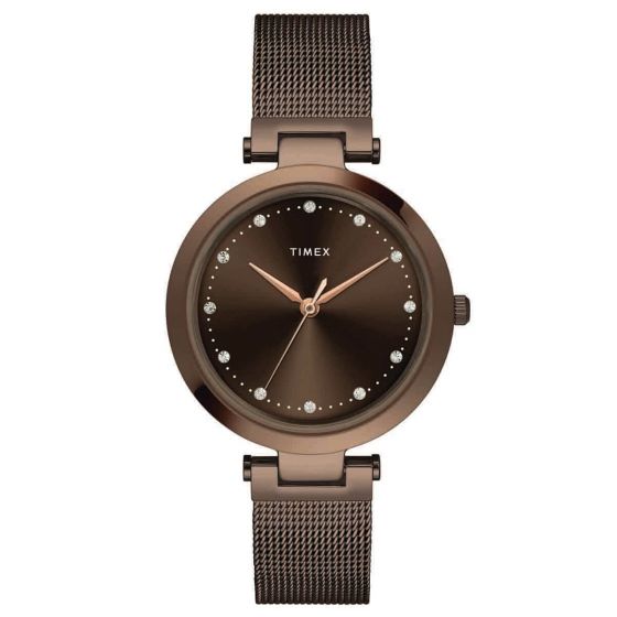 Timex Premium Full Brown Watch With Mesh Bracelet - TWEL11825 - KRISHNA WATCH COMPANY