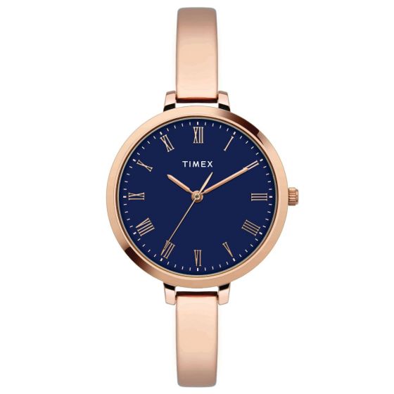 TIMEX MINIMALIST BLUE DIAL WATCH WITH ROSE GOLD BRACELET-TWEL12816 - KRISHNA WATCH COMPANY