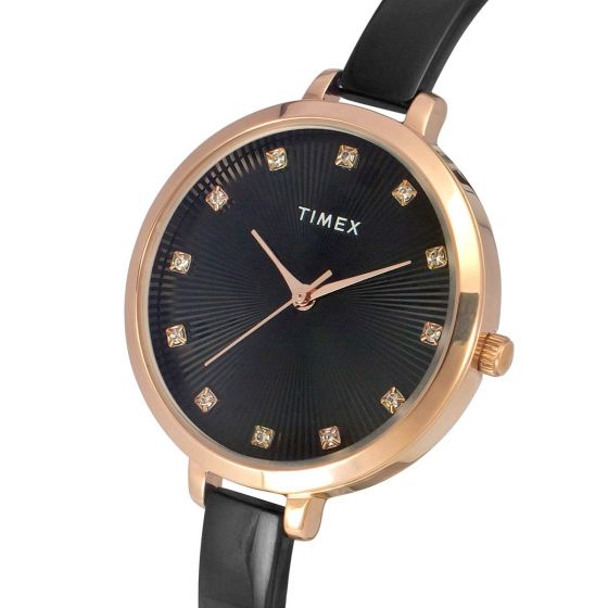 TIMEX FASHION WOMEN'S BLACK DIAL ROUND CASE 3 HANDS FUNCTION WATCH -TWEL12823 - KRISHNA WATCH COMPANY