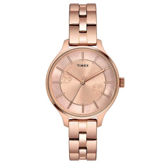 TIMEX LADIES PINK FLORAL DIAL WATCH WITH ROSE GOLD BRACELET-TWEL14808 - KRISHNA WATCH COMPANY