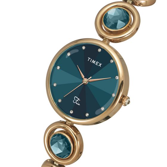 TIMEX FRIA WOMEN'S TEAL DIAL ROUND CASE 3 HANDS FUNCTION WATCH -TWEL16404 - KRISHNA WATCH COMPANY