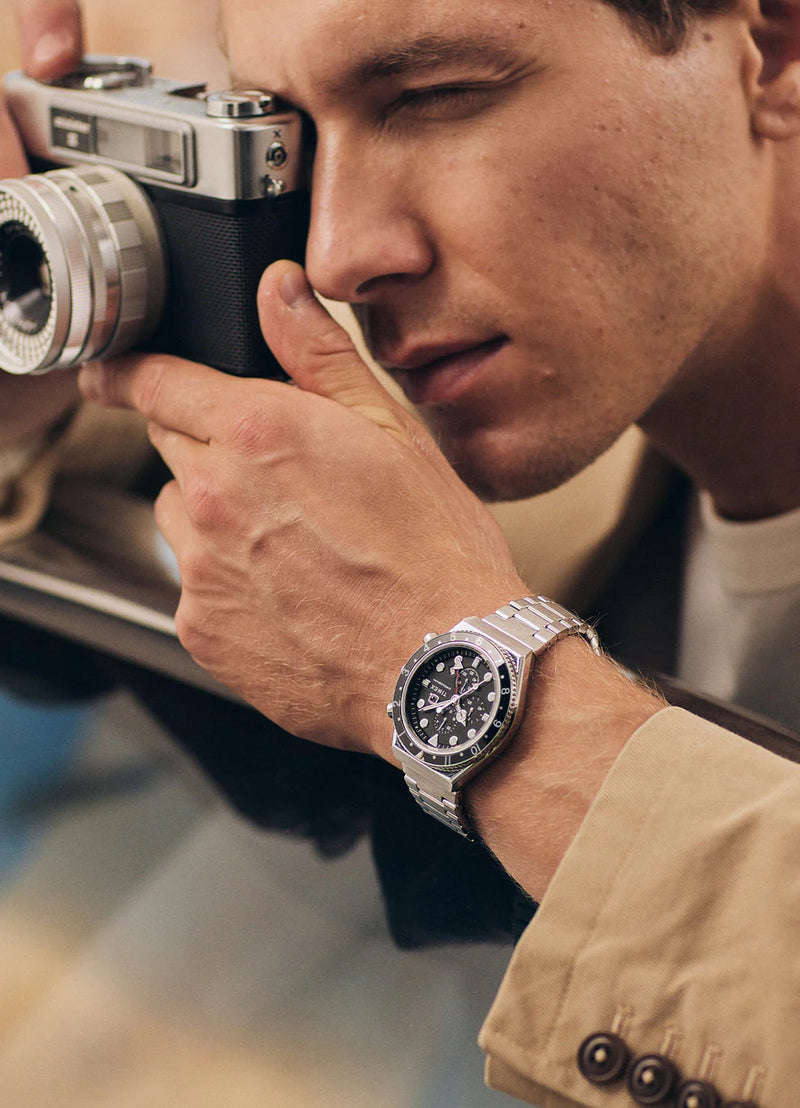 TIMEX Q Timex 3-Time Zone Chronograph 40mm Stainless Steel Bracelet Watch TW2V69800UJ