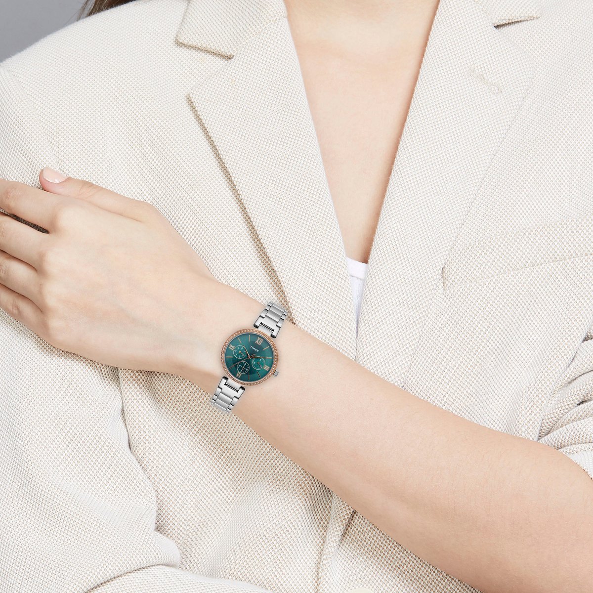 TIMEX Women Teal Round Dial Analog Watch - TWEL18706