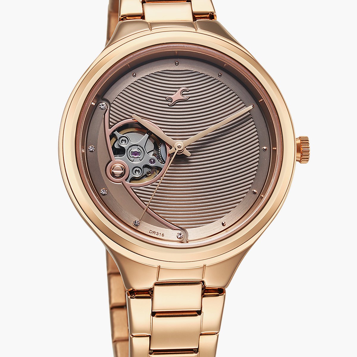 Fastrack Automatic Rose Gold Dial Metal Strap Watch For Girls 6310WM01