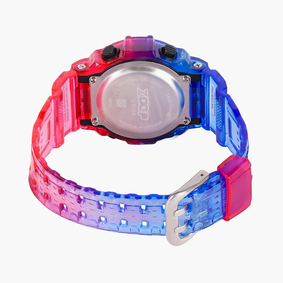 Zoop Digital Watch with Digital Dial & Transparent Blue Red Strap for Boys Kids, from House of Titan 16051pp05