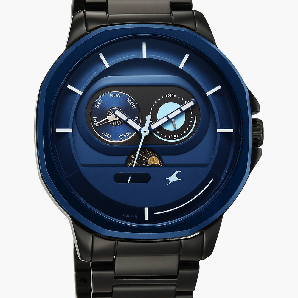 Fastrack Street Opulence Quartz Sun Moon Multifunction Watch For Guys 3303KM07 - KRISHNA WATCH COMPANY