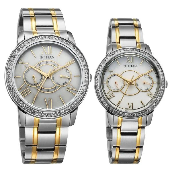 Titan Royal Bandhan Quartz Analog with Day and Date Watch For Couple 100022778bm01