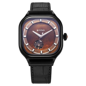 Titan Stellar Automatic Brown Dial Leather Strap Watch For Men 10008nl02 - KRISHNA WATCH COMPANY