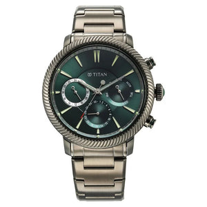 Titan Stellar Quartz Multifunction Green Dial Stainless Steel Strap Watch for Men 10012QM01 - KRISHNA WATCH COMPANY