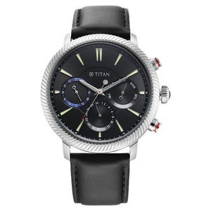 Titan Stellar Quartz Multifunction Black Dial Leather Strap Watch for Men NS10012SL01 / 10012SL01 - KRISHNA WATCH COMPANY