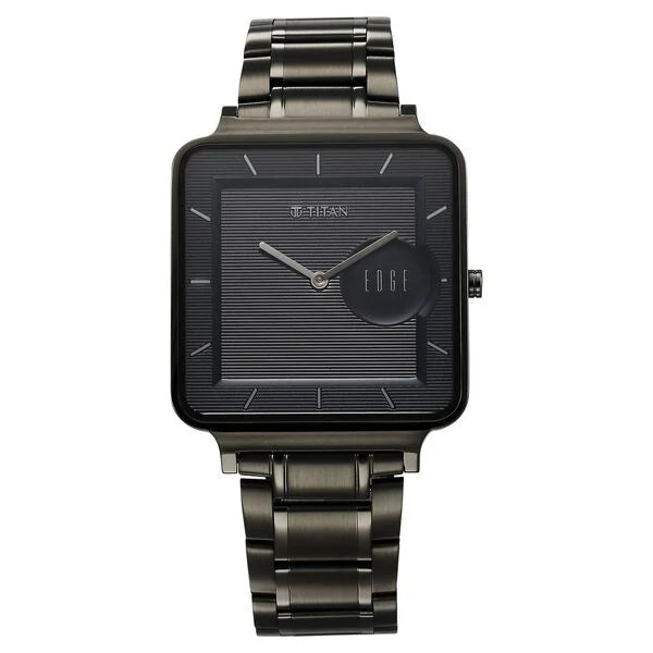 Titan Edge Quad Quartz Analog Blue Dial With Grey Stainless Steel Strap Watch For Men 10017qm01