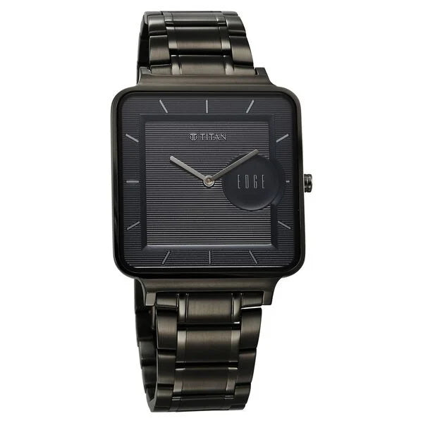 Titan Edge Quad Quartz Analog Blue Dial With Grey Stainless Steel Strap Watch For Men 10017qm01