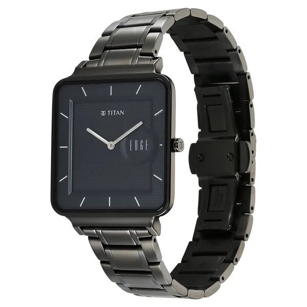 Titan Edge Quad Quartz Analog Blue Dial With Grey Stainless Steel Strap Watch For Men 10017qm01