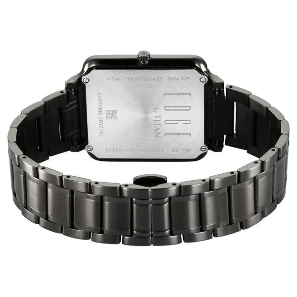 Titan Edge Quad Quartz Analog Blue Dial With Grey Stainless Steel Strap Watch For Men 10017qm01