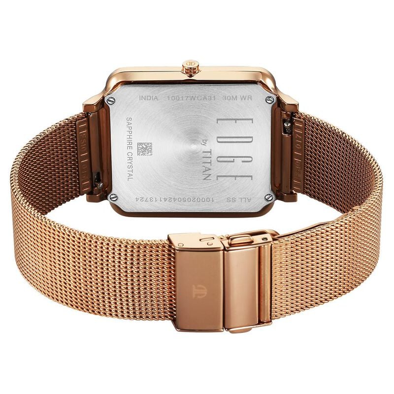 Titan Edge Quad Quartz Analog White Dial With Rose Gold Stainless Steel Strap Watch For Men 10017WM01