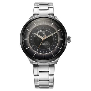 Titan Stellar Quartz Analog Sun Moon Phase Grey Dial Stainless Steel Strap Watch For Men 10028km02 - KRISHNA WATCH COMPANY