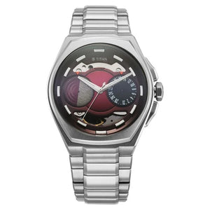 Titan Stellar Automatic Red Dial Titanium Strap Watch For Men 10029tm01 - KRISHNA WATCH COMPANY