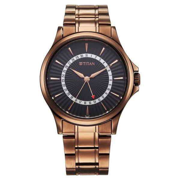 Titan Karishma Quartz Analog with Date Black Dial Stainless Steel Strap Watch For Men - 10038QM01