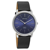 Titan Edge Meister Quartz Analog Blue Dial Black Leather Strap Watch For Men 10065sl02